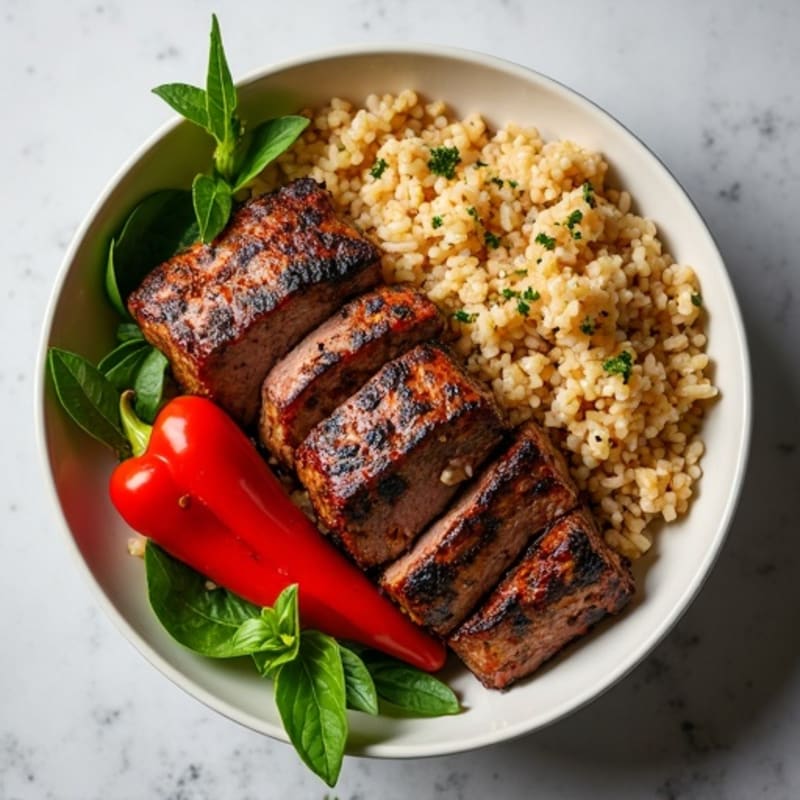 Grilled Steak and Brown Rice Bowl with Roasted Peppers