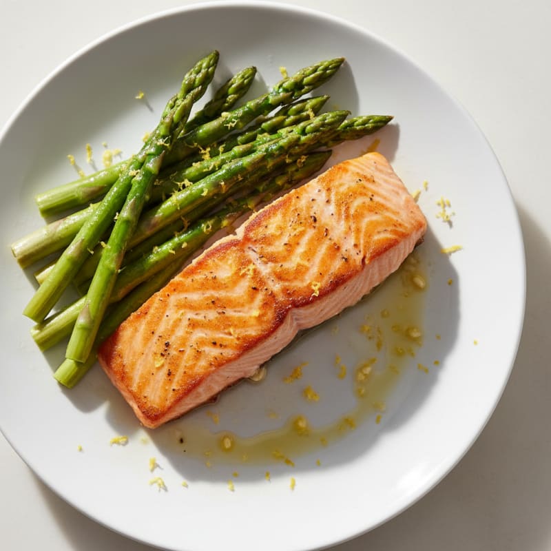 Seared Salmon with Steamed Asparagus and Lemon Zest