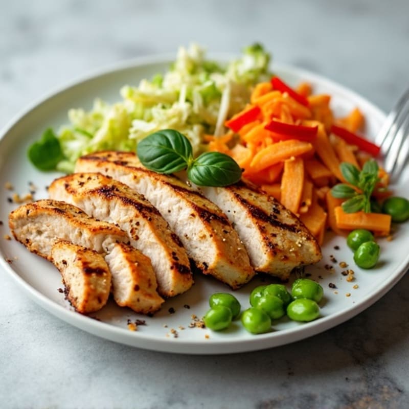 Grilled Chicken Breast with Crunchy Cabbage Slaw and Edamame