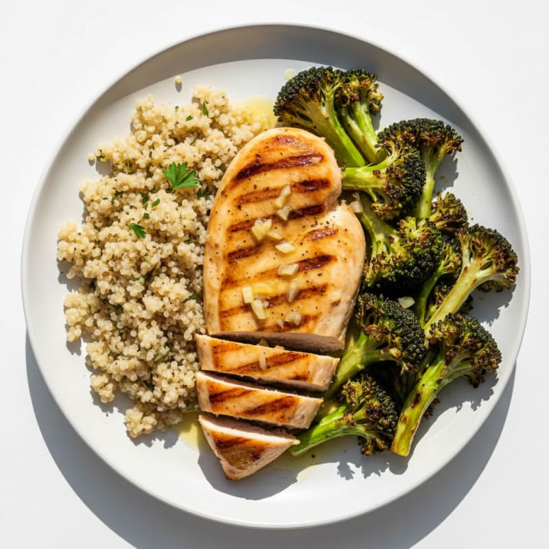 Grilled Chicken Breast with Roasted Broccoli and Quinoa
