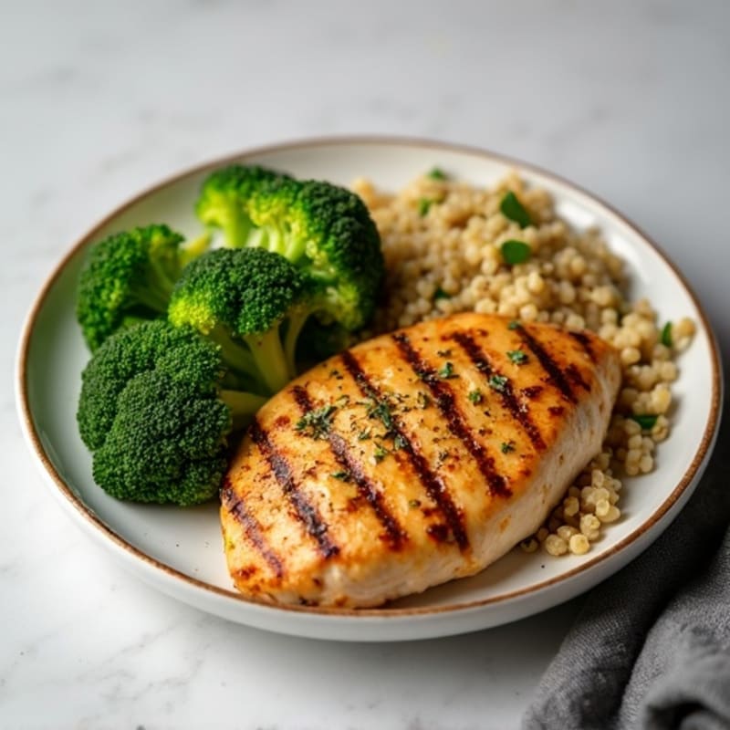 Grilled Chicken Breast with Roasted Broccoli and Quinoa