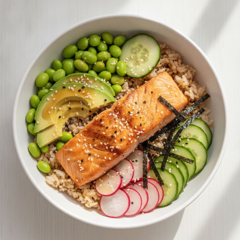 Salmon Sushi Rice Bowl with Avocado