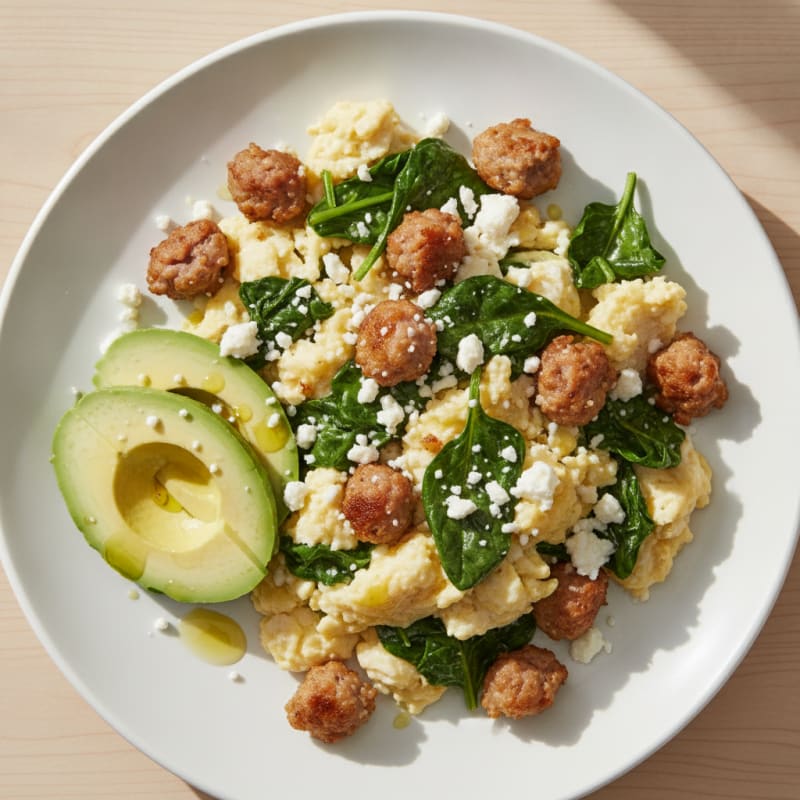 Egg White Scramble with Turkey Sausage and Spinach