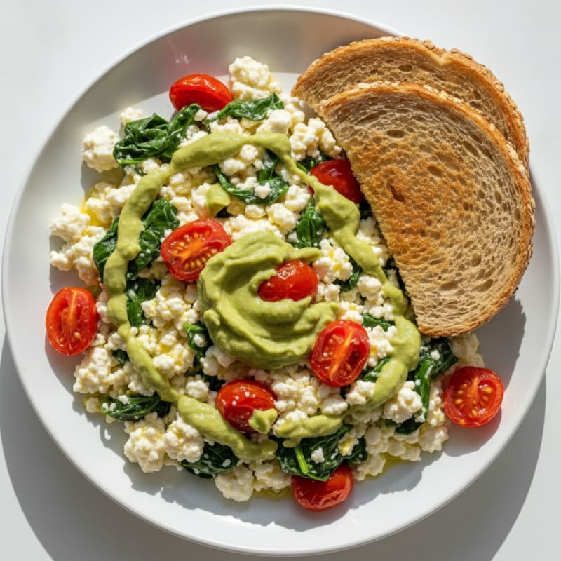 Egg White and Cottage Cheese Scramble with Spinach and Tomatoes