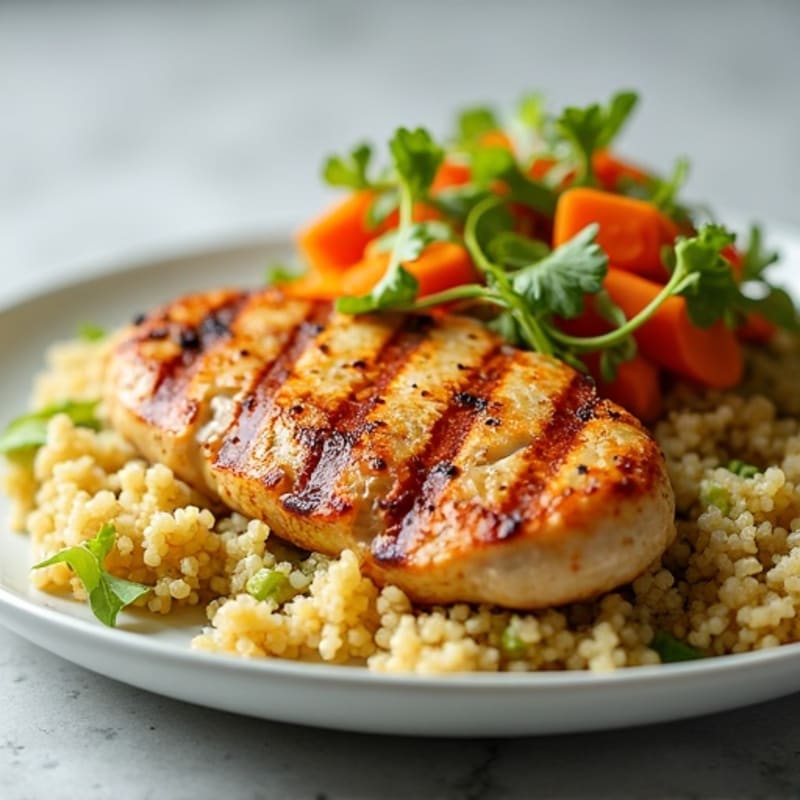 Grilled Chicken Breast with Crunchy Cabbage Slaw and Quinoa