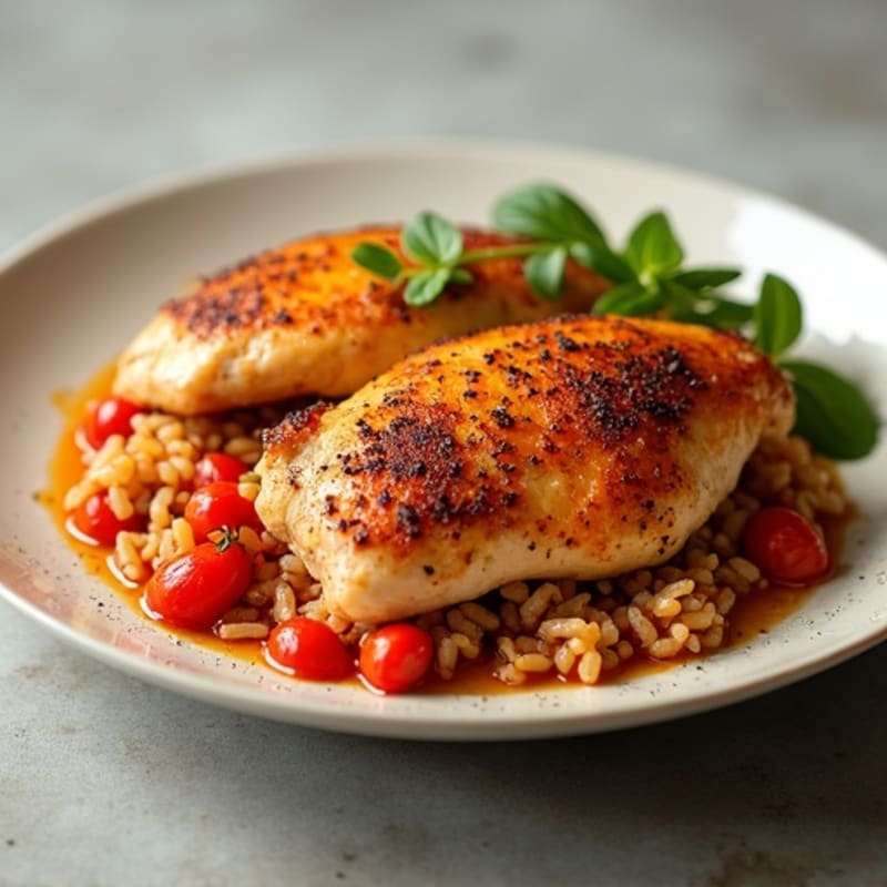 Roasted Chicken with Savory Spiced Tomato Rice and Bell Peppers