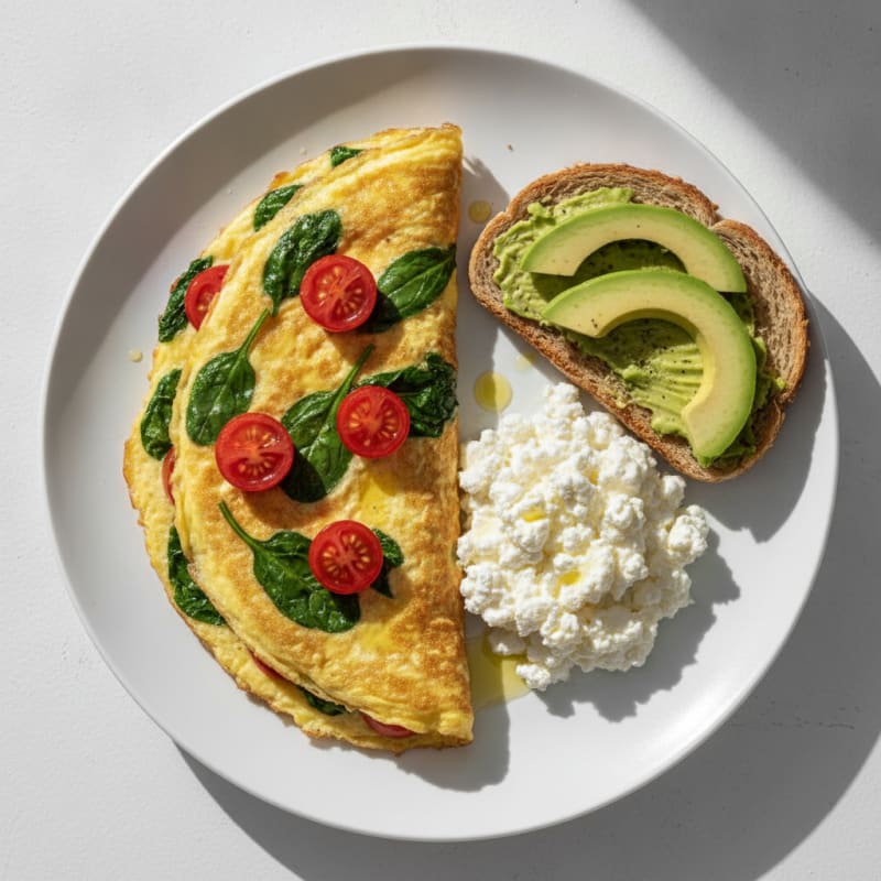 Egg White Spinach Omelette with Cottage Cheese and Tomatoes