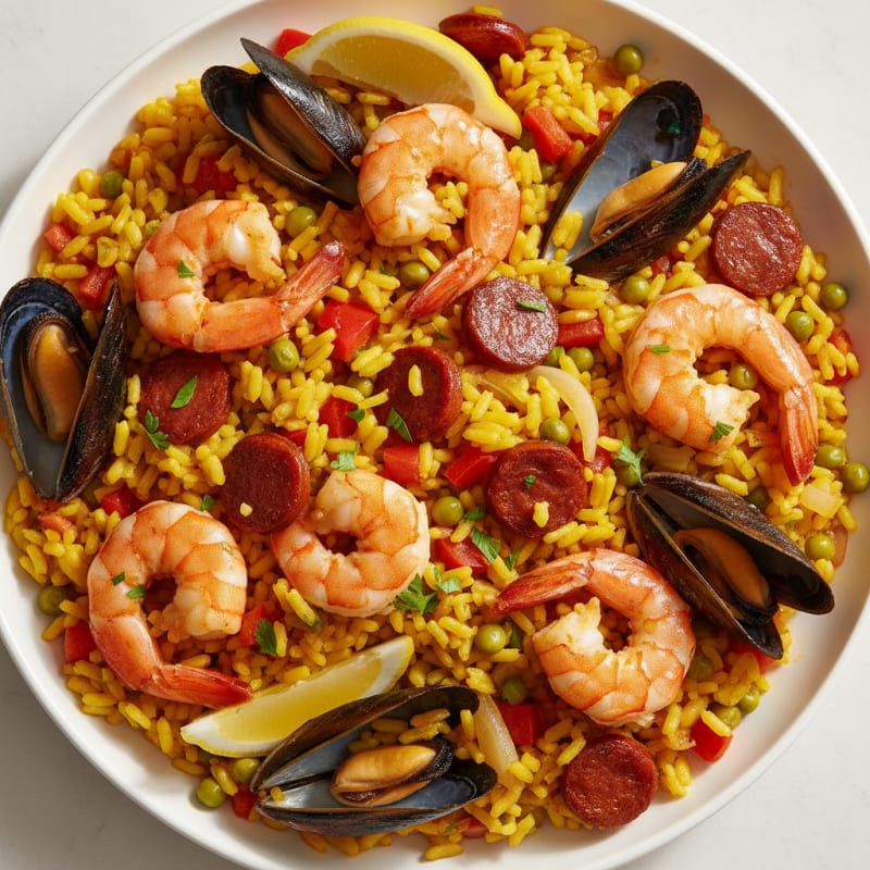 Saffron Seafood Paella with Chorizo