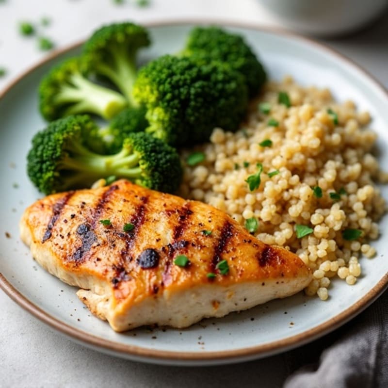 Grilled Chicken Breast with Quinoa and Steamed Broccoli