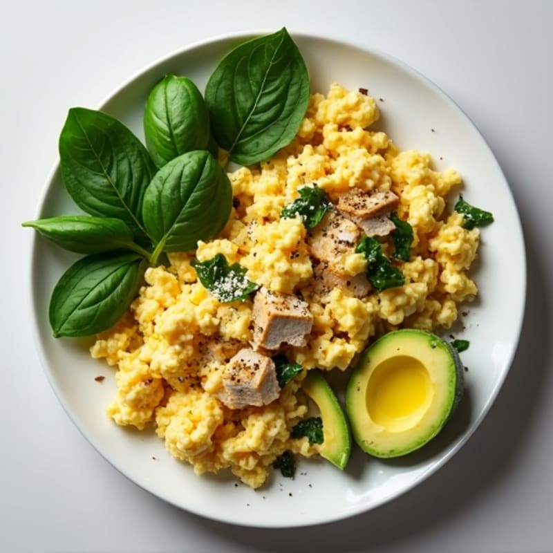 Egg White and Spinach Scramble with Grilled Turkey Breast