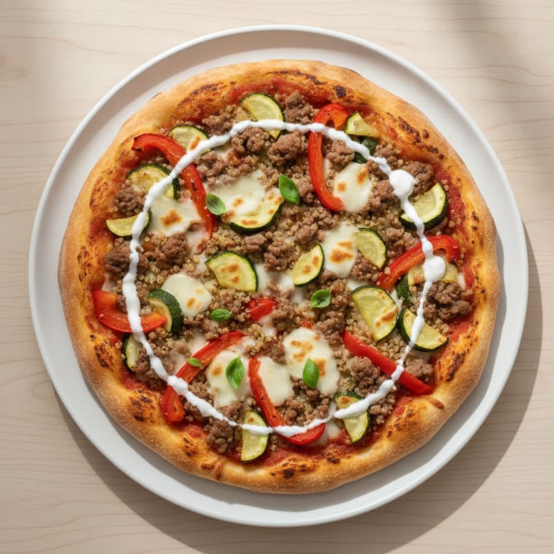 Lean Beef and Quinoa Pizza with Roasted Vegetables