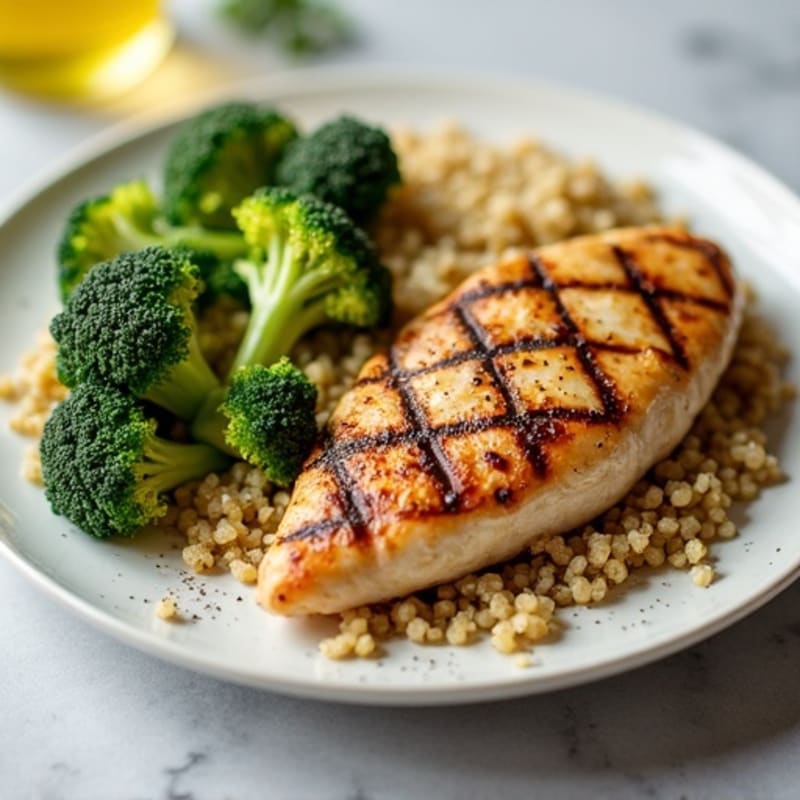 Grilled Chicken Breast with Quinoa and Roasted Broccoli