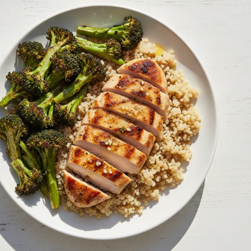 Grilled Chicken Breast with Quinoa and Roasted Broccoli