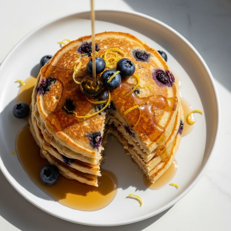 Blueberry Ricotta Pancakes with Maple Syrup