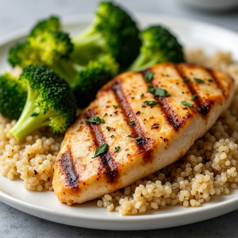 Grilled Chicken Breast with Quinoa and Roasted Broccoli