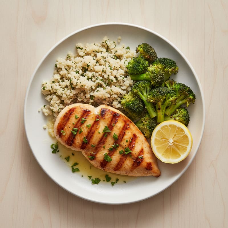 Grilled Lemon-Herb Chicken with Quinoa and Broccoli