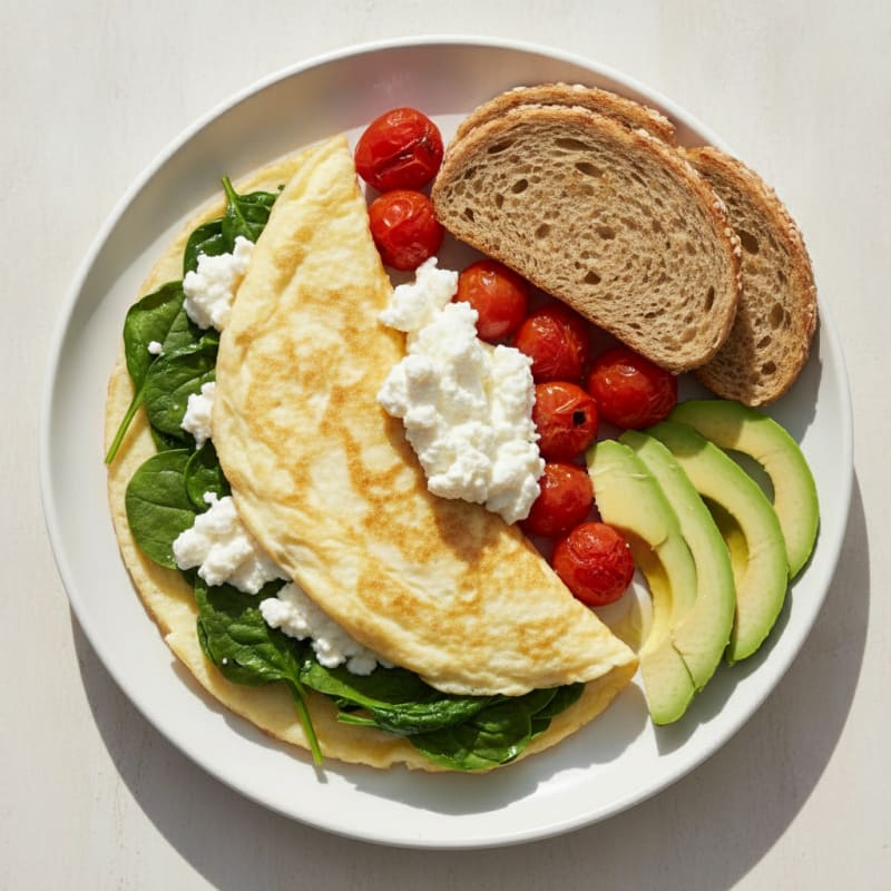 Egg White Spinach Omelette with Cottage Cheese and Cherry Tomatoes