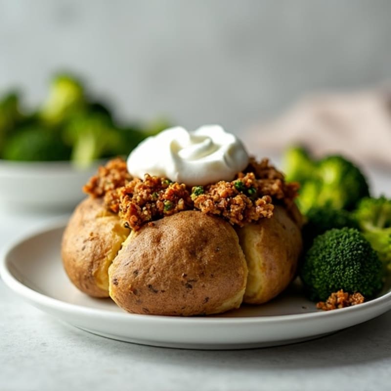 Baked Potato with Lean Ground Turkey, Crispy Broccoli, and Creamy Greek Yogurt