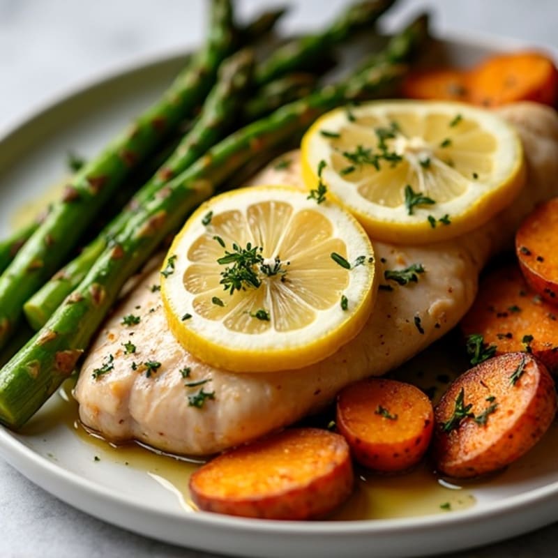 Sheet Pan Lemon Herb Chicken with Roasted Asparagus and Sweet Potatoes