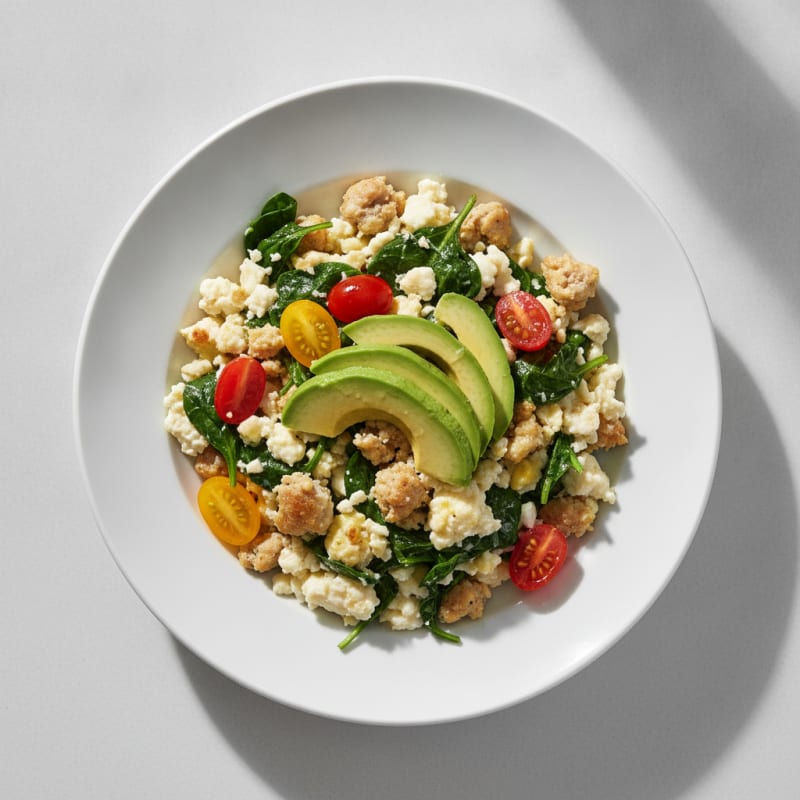 Egg White Spinach Scramble with Turkey Sausage
