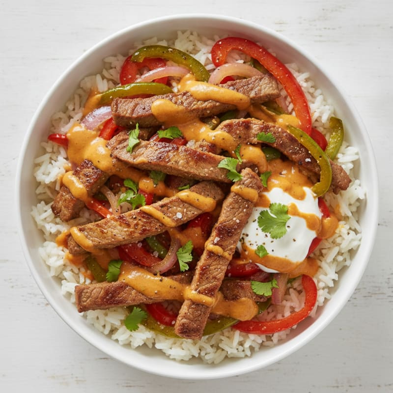 Chipotle Queso Steak and Rice Bowl