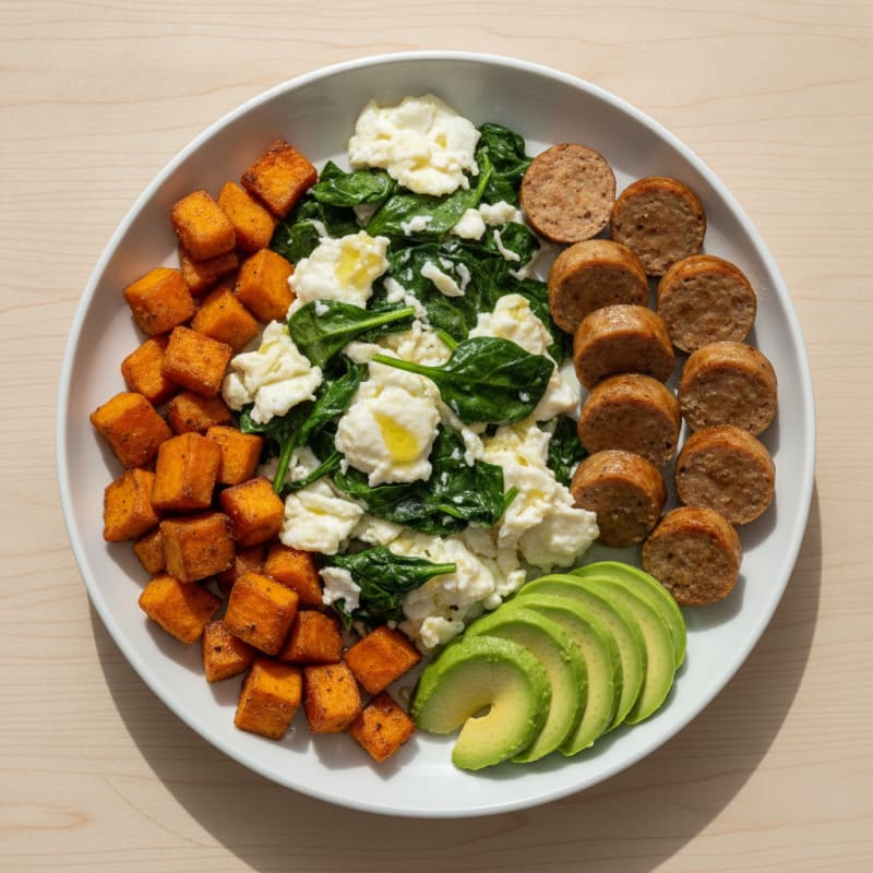 Egg White Scramble with Turkey Sausage and Spinach