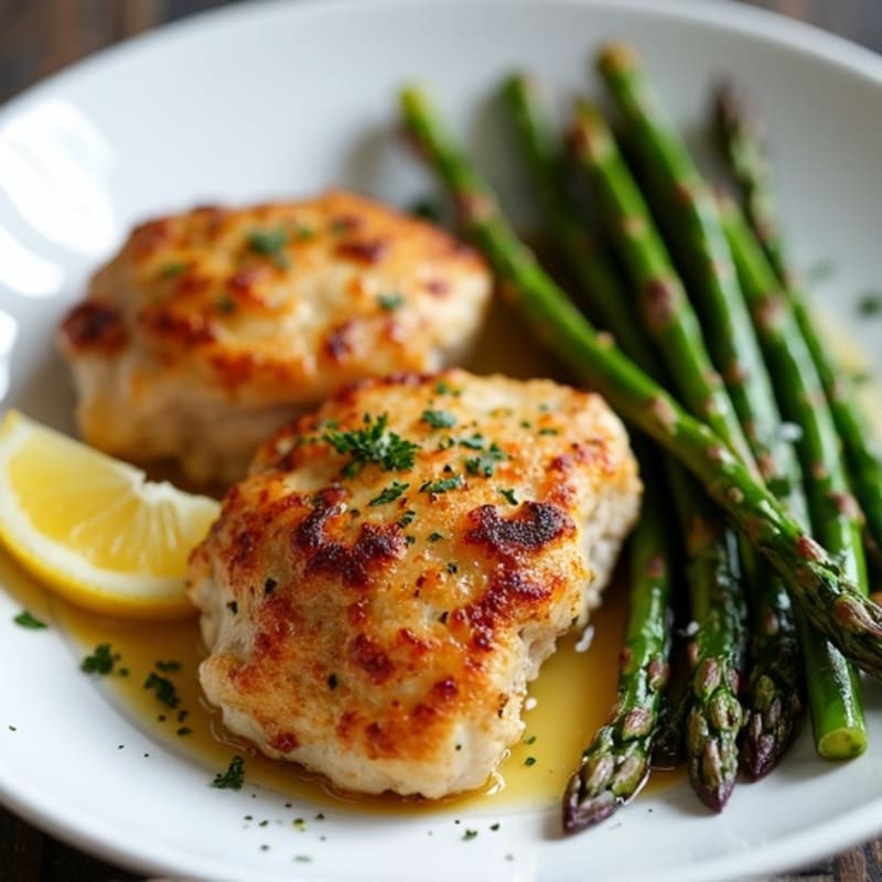 Crispy Lemon-Garlic Roasted Chicken Thighs with Asparagus