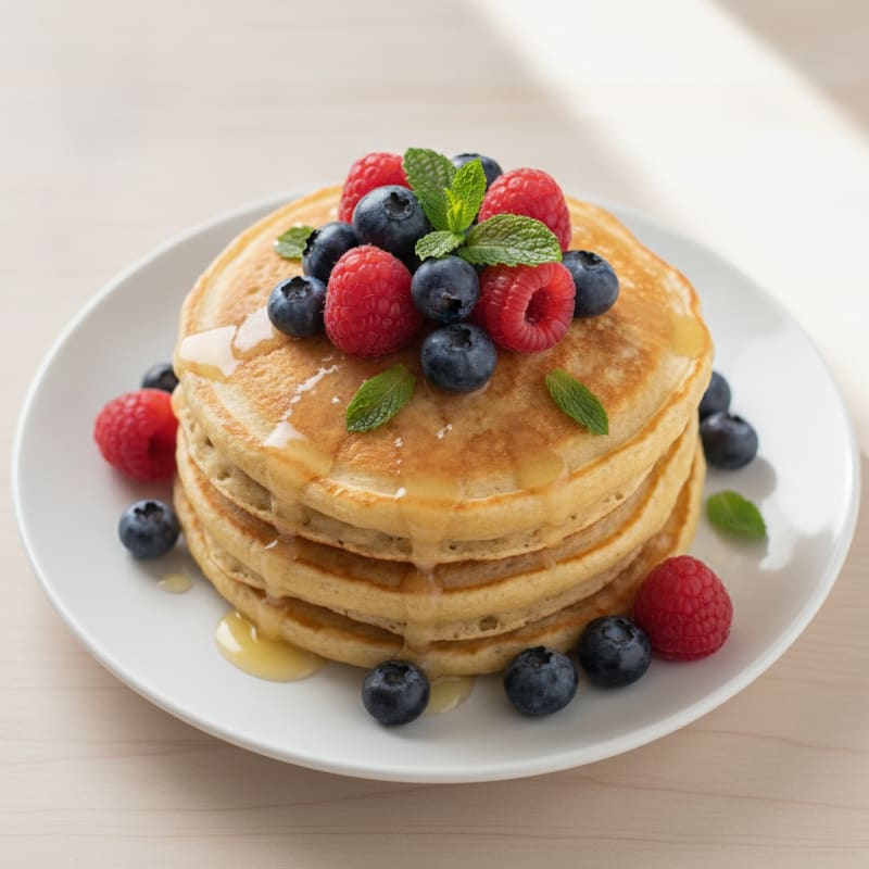 Fluffy Buttermilk-Style Protein Pancakes with Berries