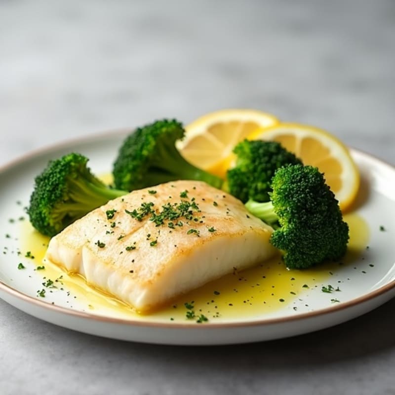 Baked Cod with Steamed Broccoli and Lemon