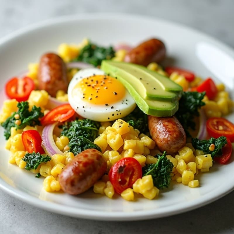 Egg White Veggie Scramble with Turkey Sausage