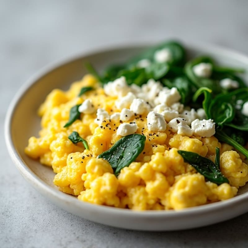 Fluffy Scrambled Eggs with Spinach and Feta