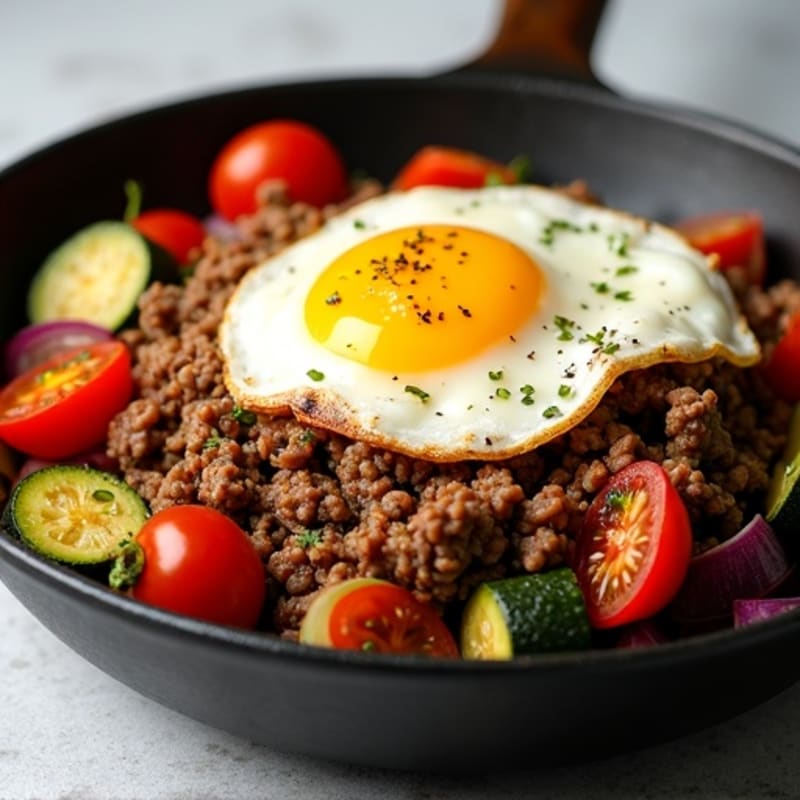Lean Ground Beef and Roasted Vegetable Skillet