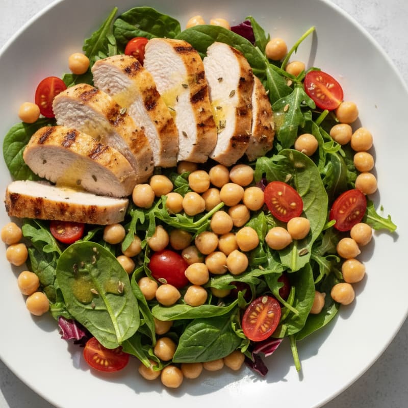 Grilled Turkey Breast Salad with Chickpeas and Cherry Tomatoes