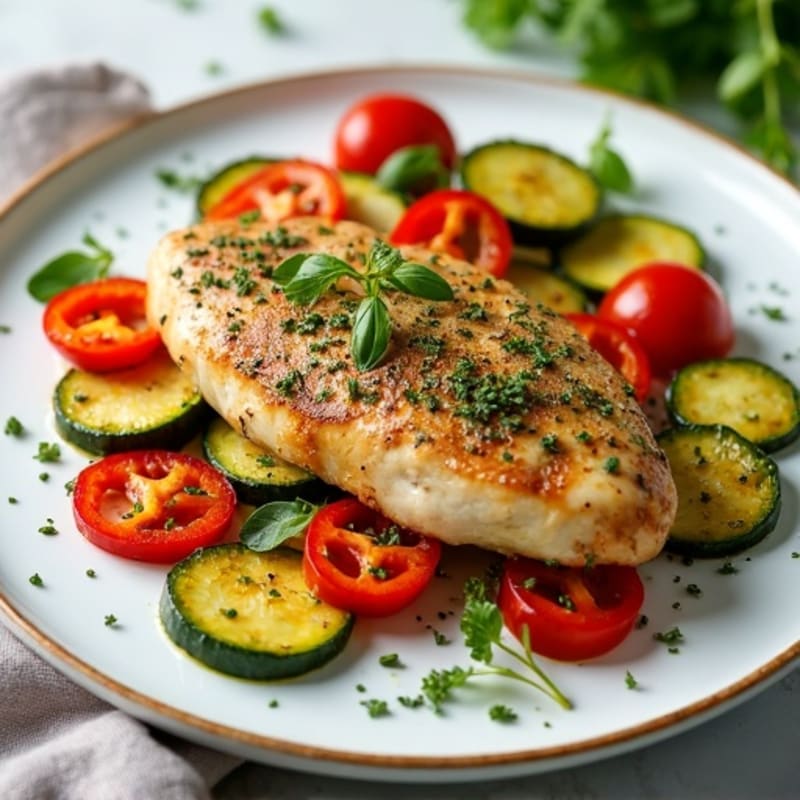 Herb-Crusted Pan Seared Chicken with Roasted Vegetables