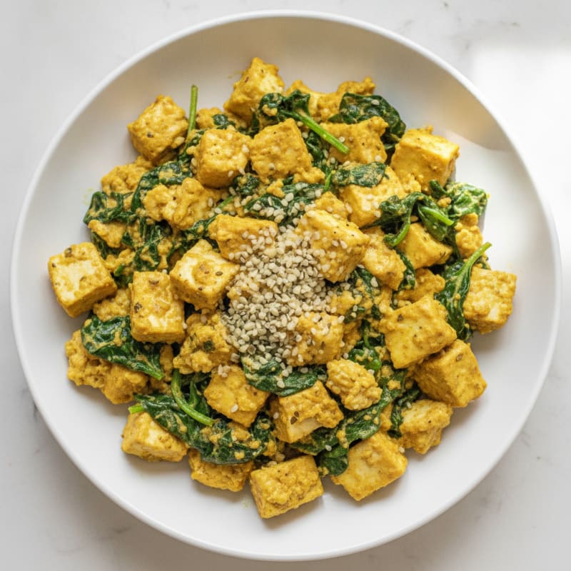 Silken Tofu Scramble with Spinach and Hemp Seeds