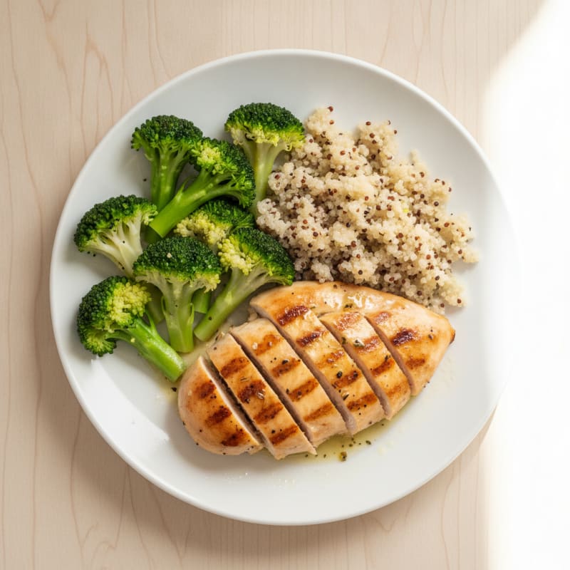 Grilled Chicken Breast with Quinoa and Steamed Broccoli