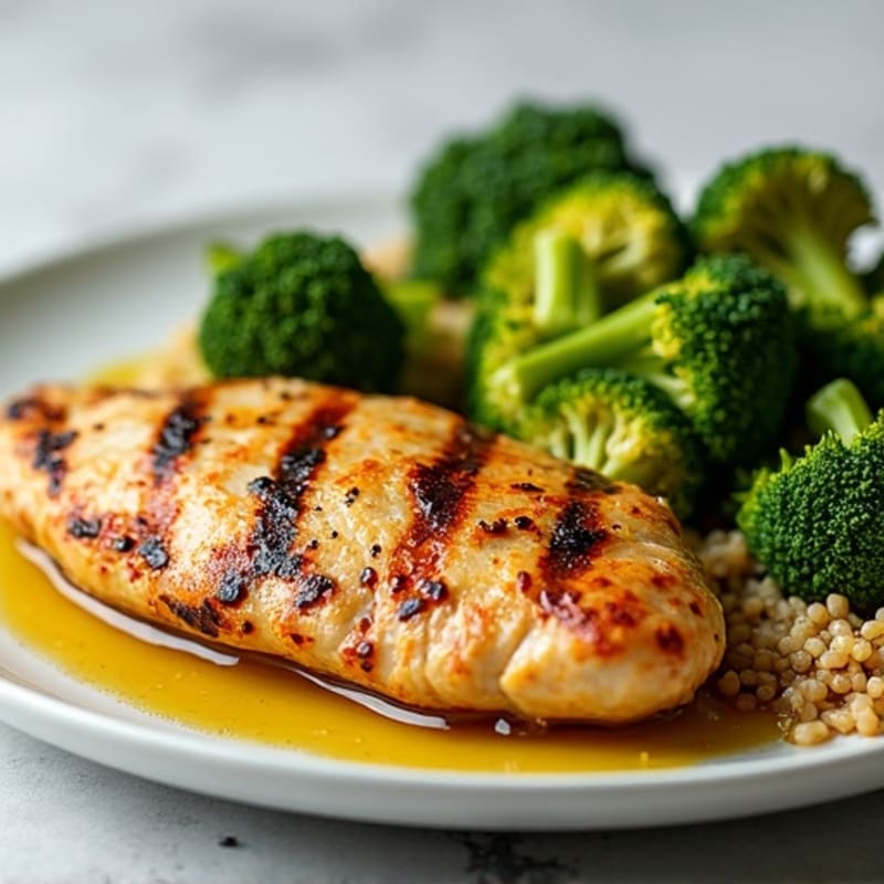 Grilled Chicken Breast with Roasted Broccoli and Quinoa