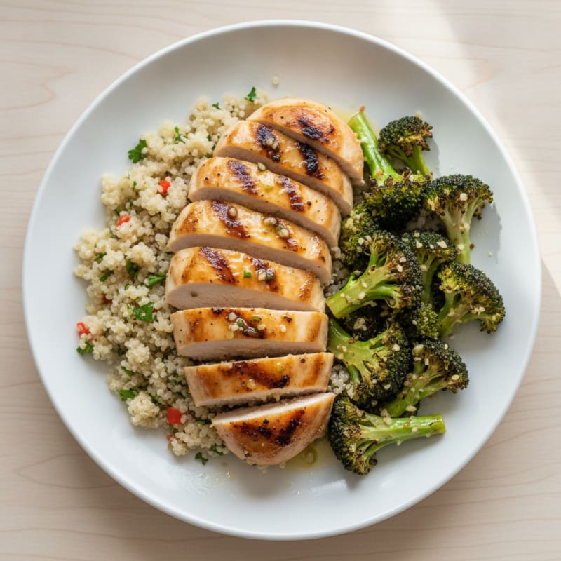 Grilled Chicken Breast with Quinoa and Roasted Broccoli