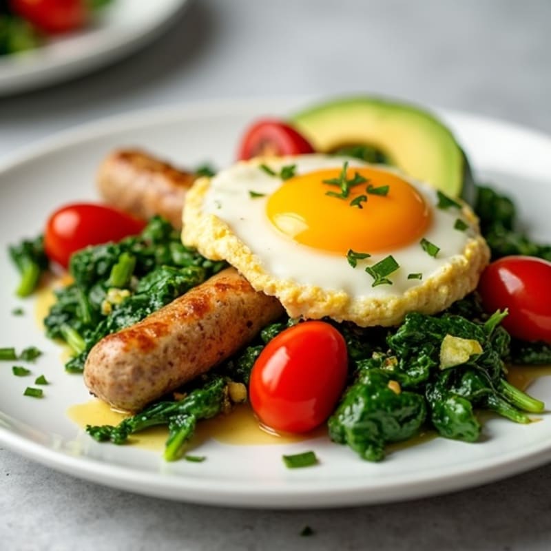 Egg White Scramble with Turkey Sausage and Sautéed Spinach