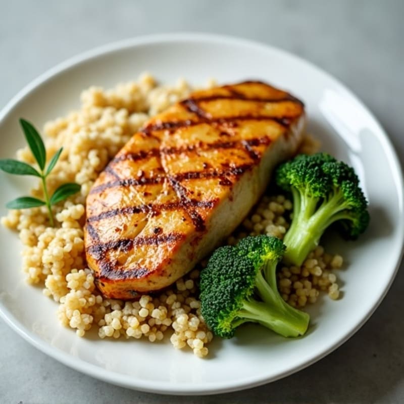 Grilled Chicken Breast with Quinoa and Roasted Broccoli