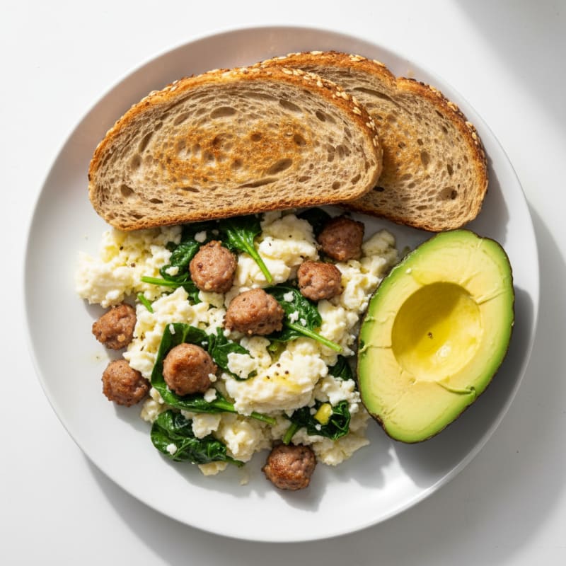 Scrambled Egg Whites with Turkey Sausage and Spinach