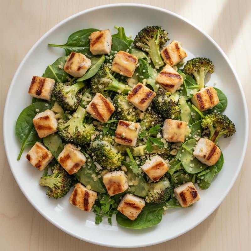 Grilled Chicken and Quinoa Salad with Roasted Broccoli