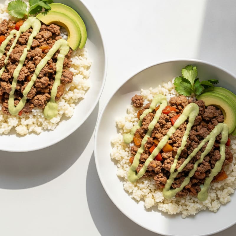 Ground Beef Taco Bowls with Lime Crema
