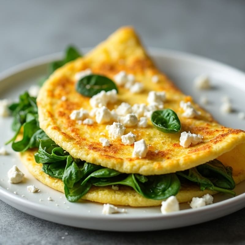 Fluffy Egg Omelette with Fresh Spinach and Feta