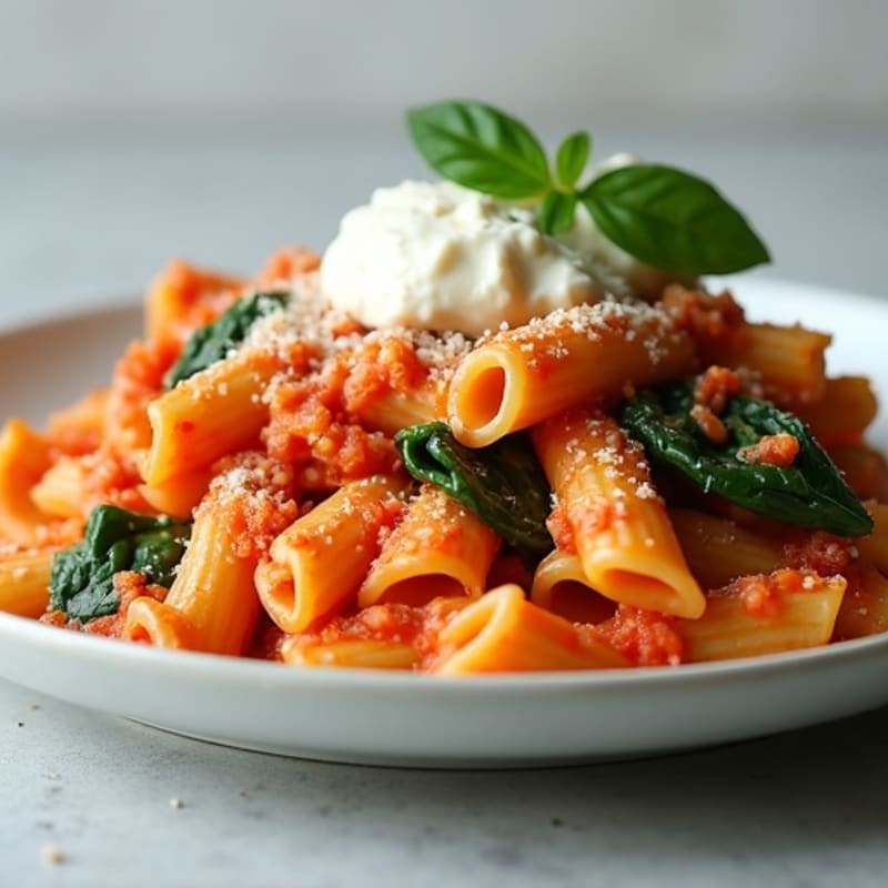 Lean Ground Turkey Baked Ziti with Spinach and Creamy Ricotta