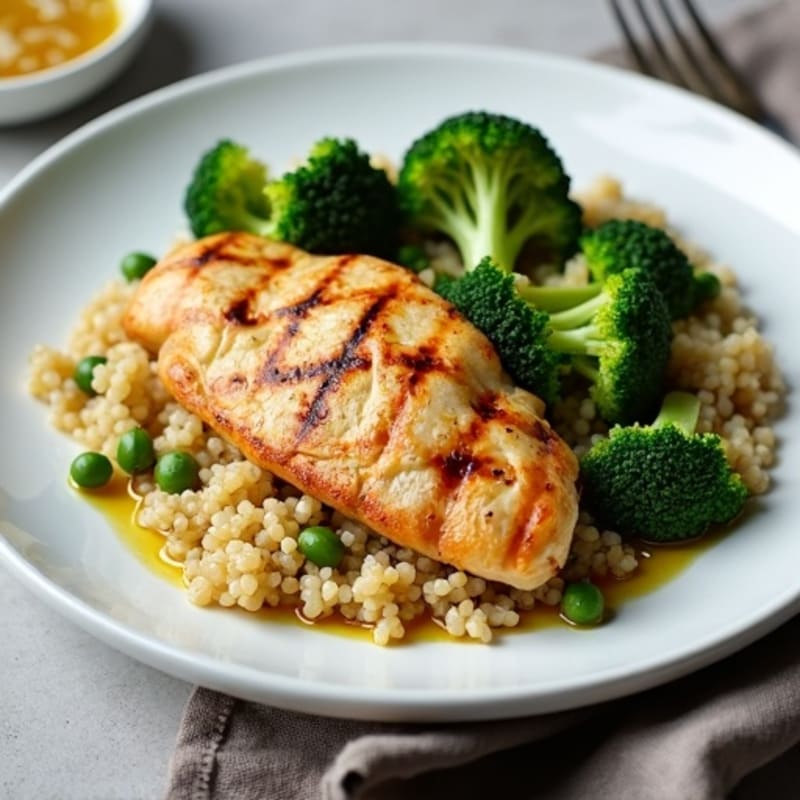 Grilled Chicken Breast with Roasted Broccoli and Quinoa