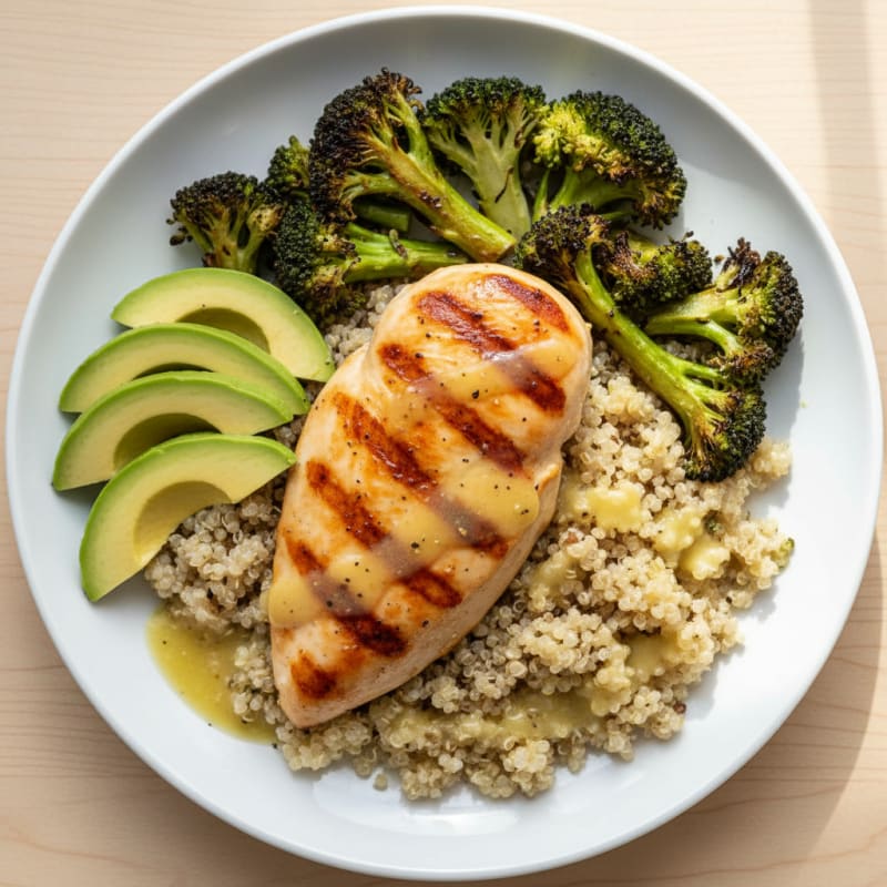 Grilled Chicken Breast with Roasted Broccoli and Quinoa