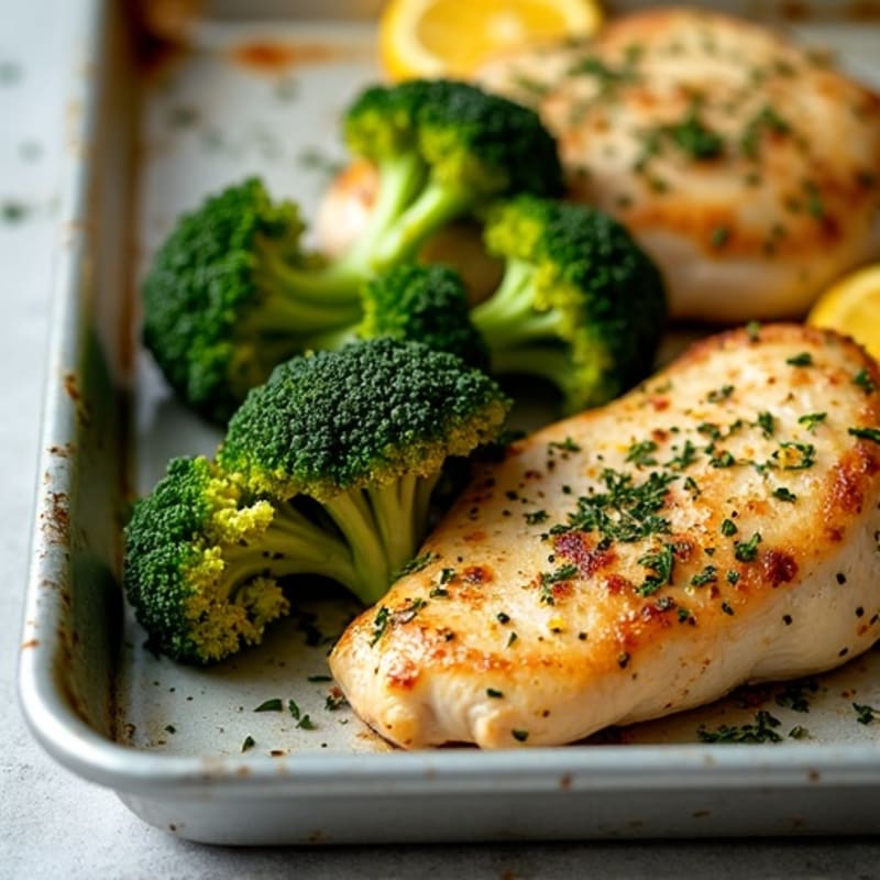 Sheet Pan Lemon Herb Roasted Chicken and Crispy Broccoli