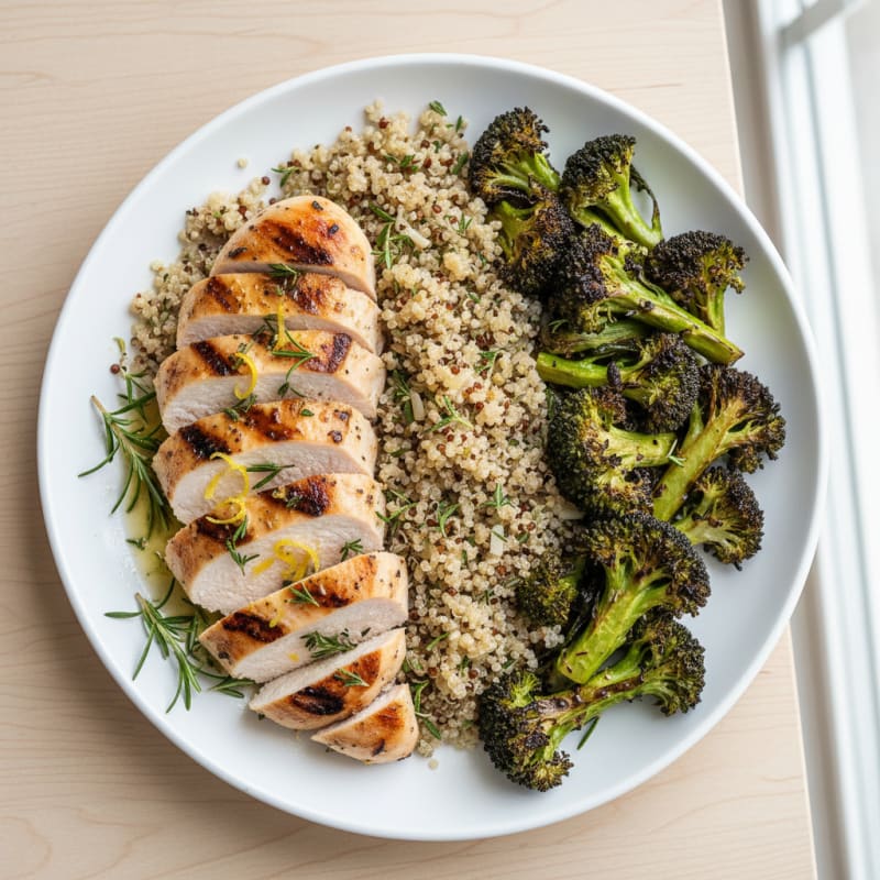 Grilled Chicken Breast with Roasted Broccoli and Quinoa