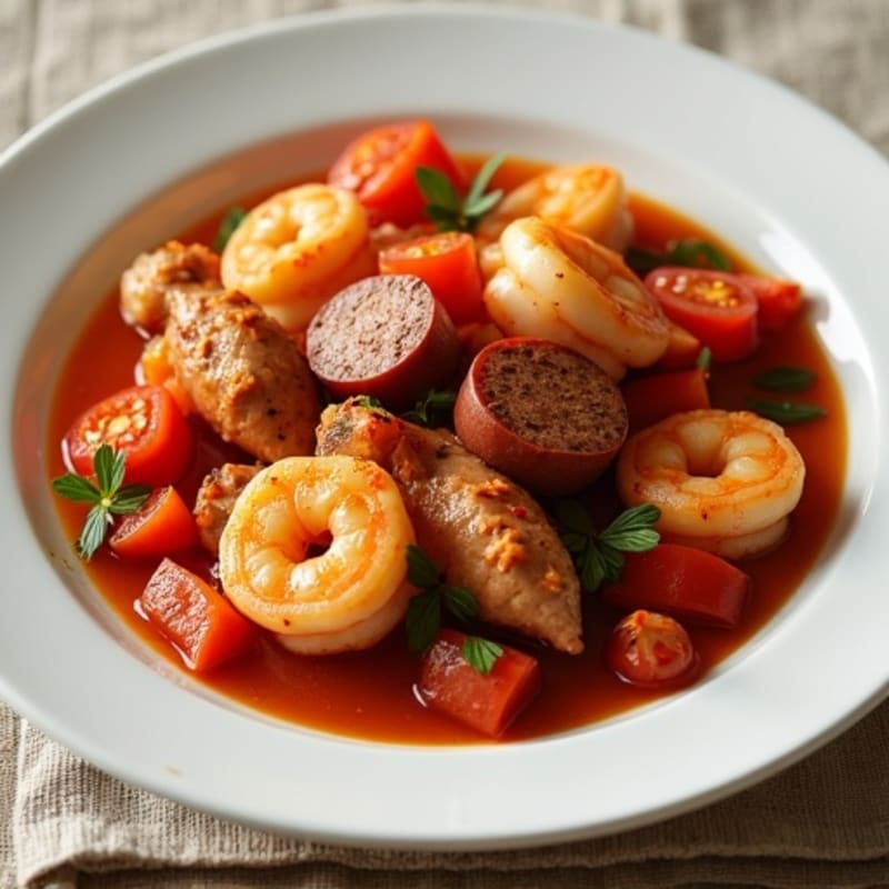 Spicy Chicken, Shrimp, and Sausage Stew